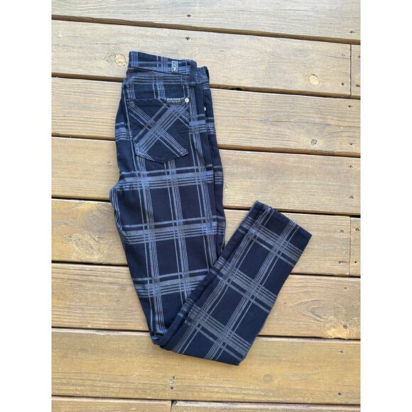 7 For All Mankind Pants - 7 For All Mankind Black and Silver Plaid Skinny Pants